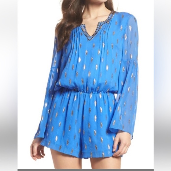 Lilly Pulitzer medium benett blue /gold silk romper.